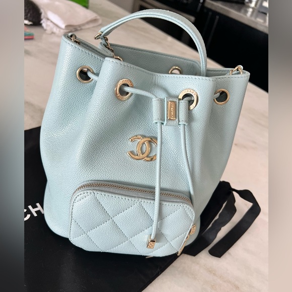 Chanel Business Affinity Drawstring Bucket Bag Blue Caviar | Like New - Picture 5 of 6